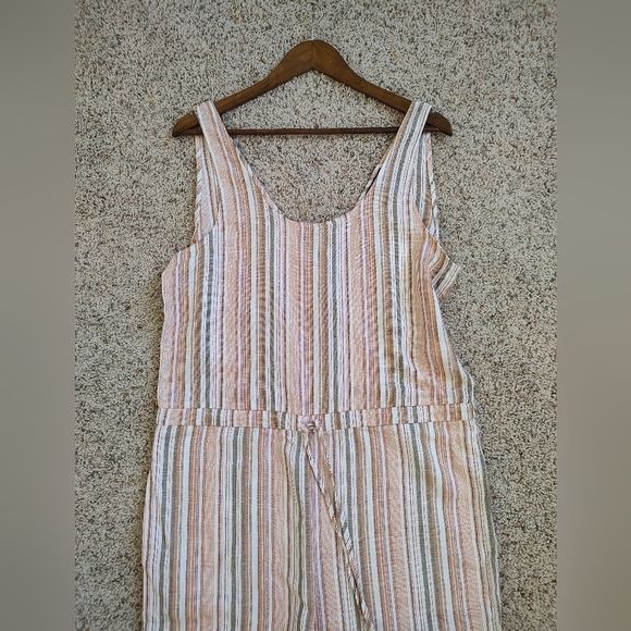 Drew Anthropologie Striped Linen Blend Sleeveless Raw Hem Jumpsuit - Picture 6 of 9